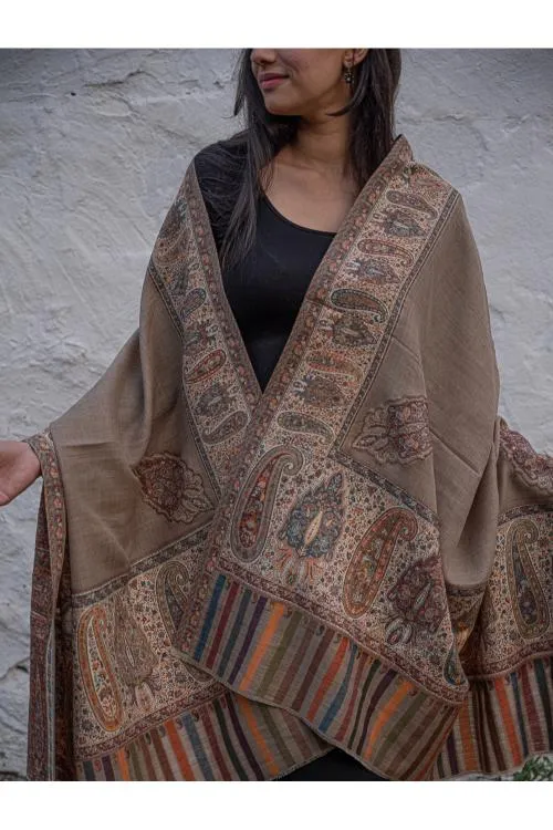 Regal Statement. Exclusive Soft Jamavar Design Kashmiri Shawl - Elegant Beige