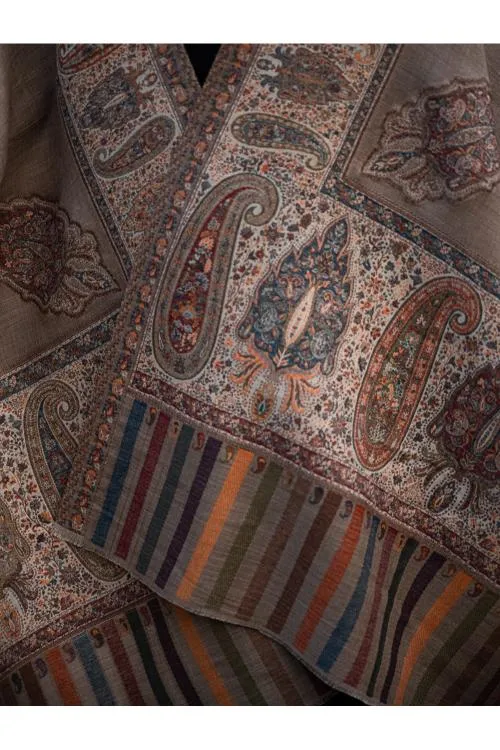 Regal Statement. Exclusive Soft Jamavar Design Kashmiri Shawl - Elegant Beige