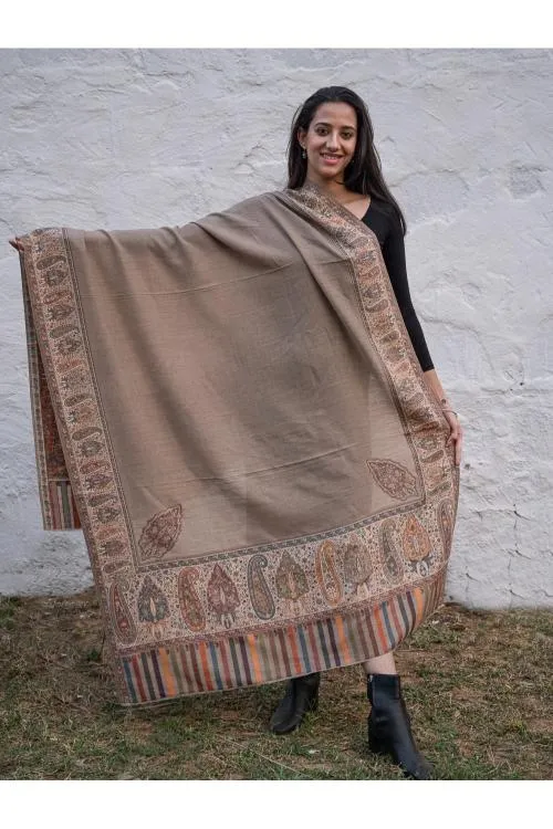 Regal Statement. Exclusive Soft Jamavar Design Kashmiri Shawl - Elegant Beige