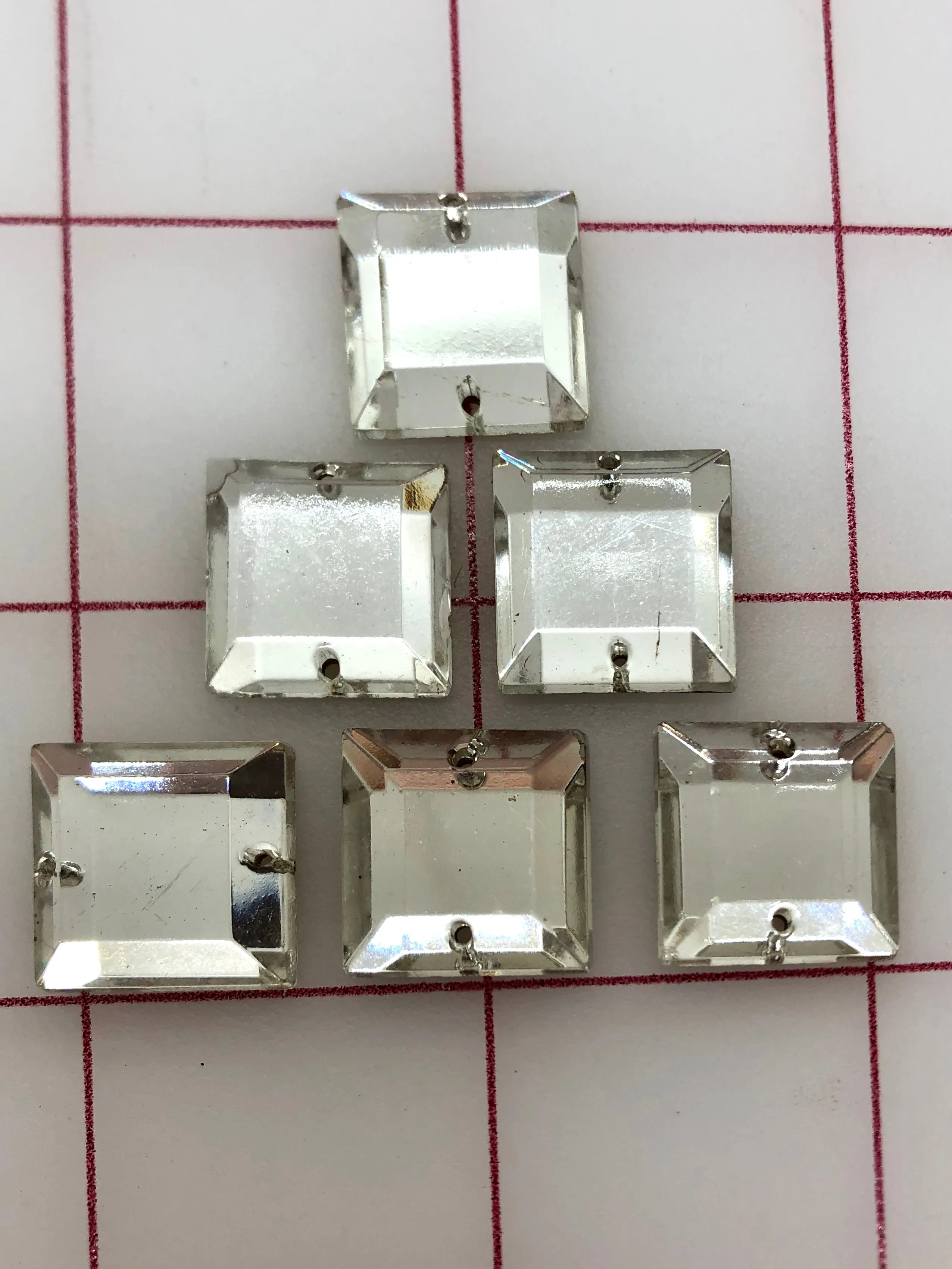 Rhinestones - 16x16mm Czech Crystal Square-Shape Sew-On 6-Pack