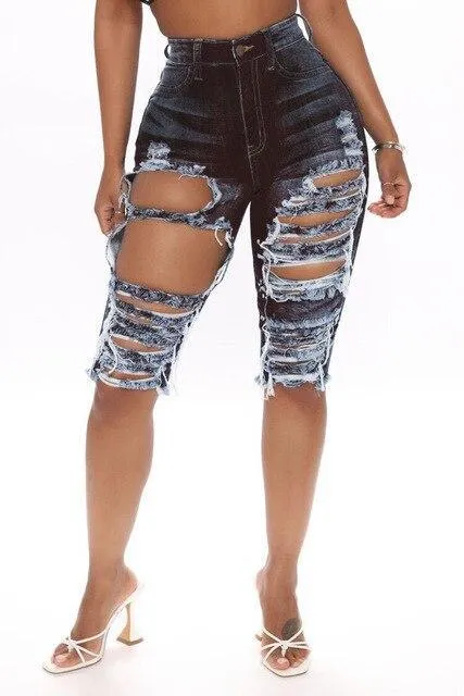 Ripped Jeans Summer Knee Length Jeans