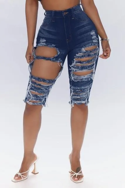 Ripped Jeans Summer Knee Length Jeans