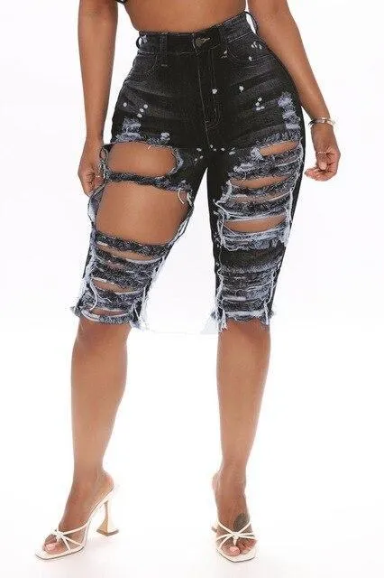 Ripped Jeans Summer Knee Length Jeans