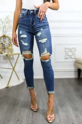 Roll Them Up Ripped N Distressed Ankle Cut Denim Jeans