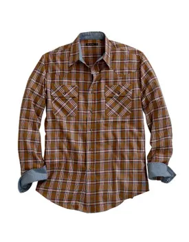 Roper Apparel Tin Haul Collection Men's Golden Brown Plaid Snap Western Shirt