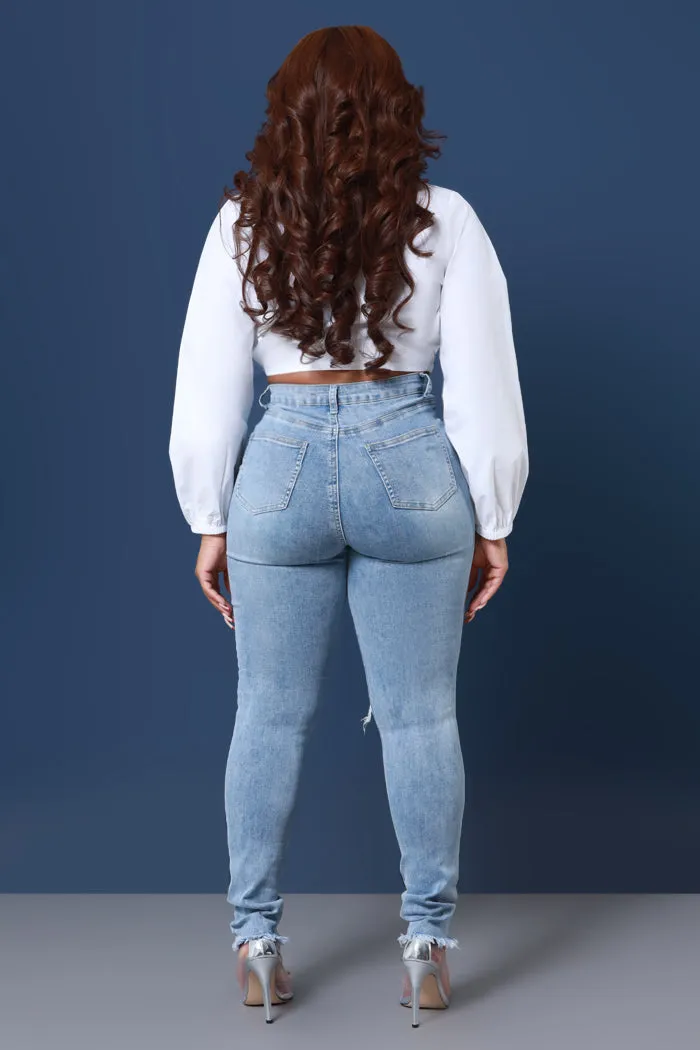 See Ya High Rise Distressed Hourglass Jeans - Light Wash
