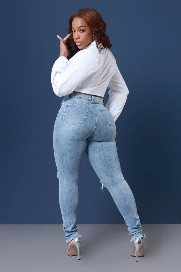 See Ya High Rise Distressed Hourglass Jeans - Light Wash