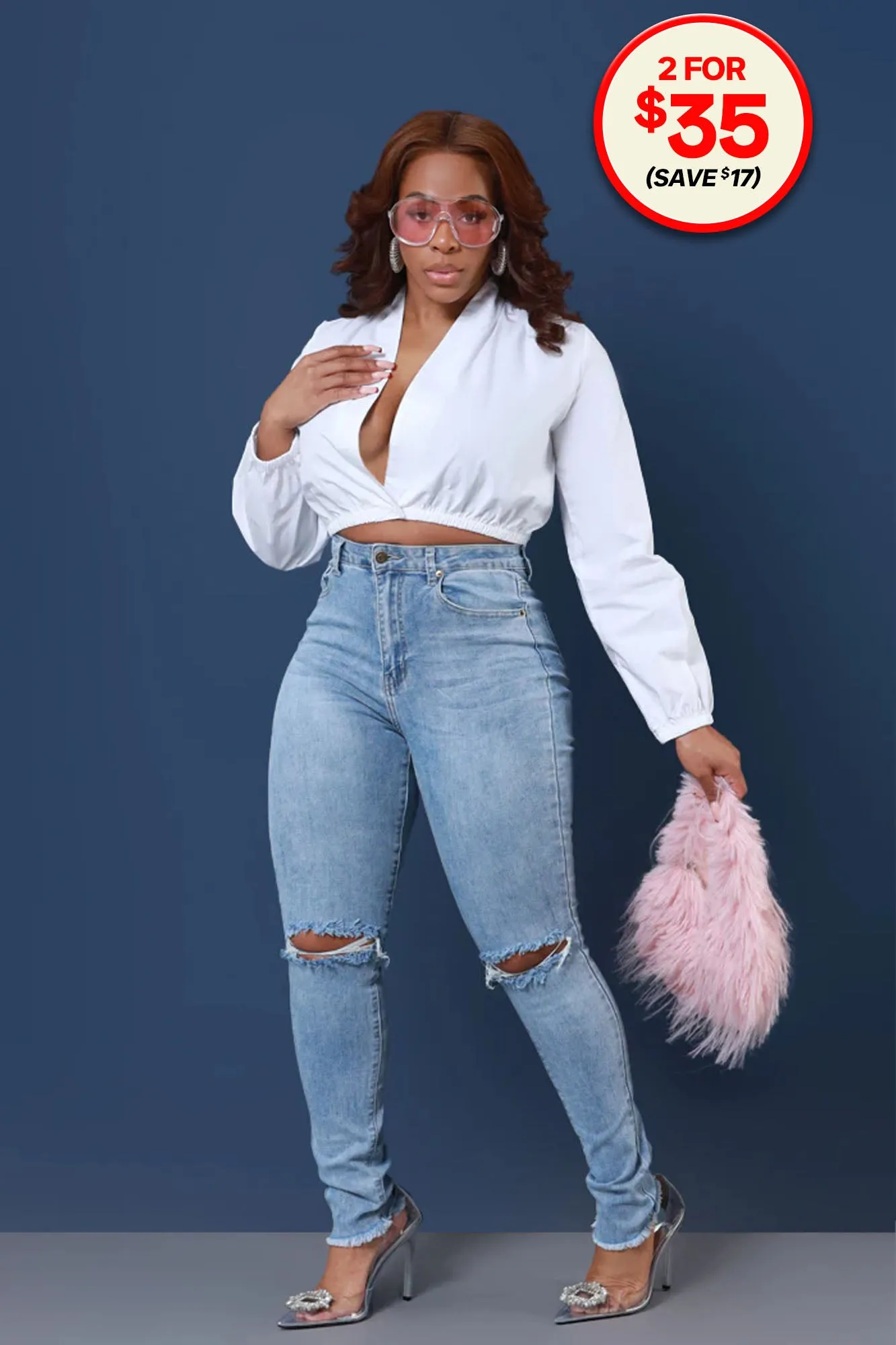 See Ya High Rise Distressed Hourglass Jeans - Light Wash