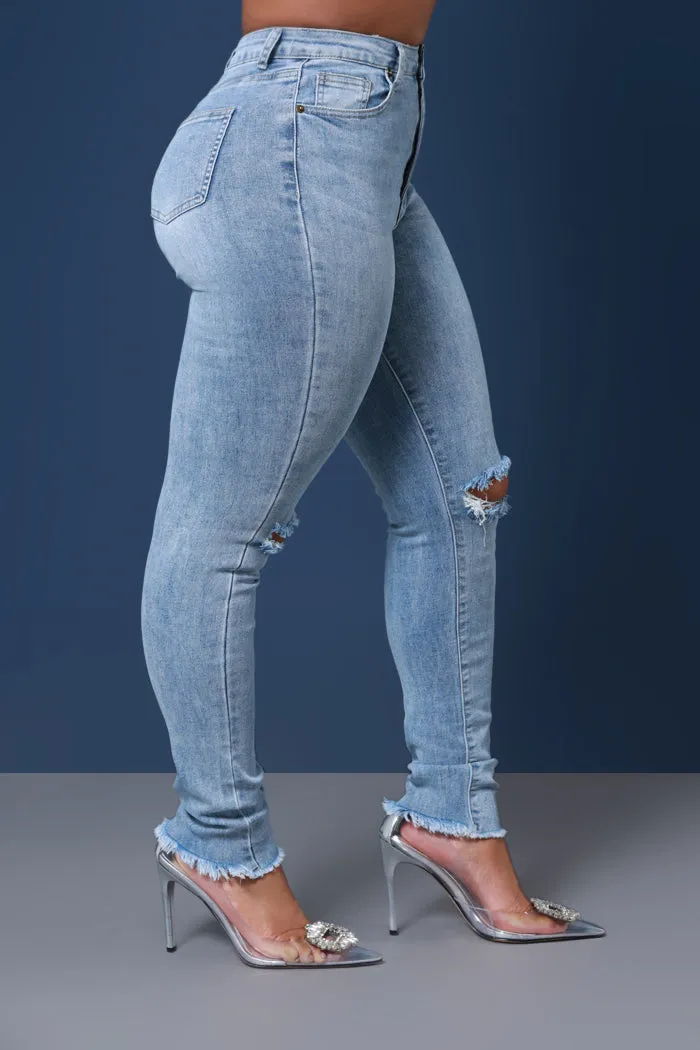See Ya High Rise Distressed Hourglass Jeans - Light Wash