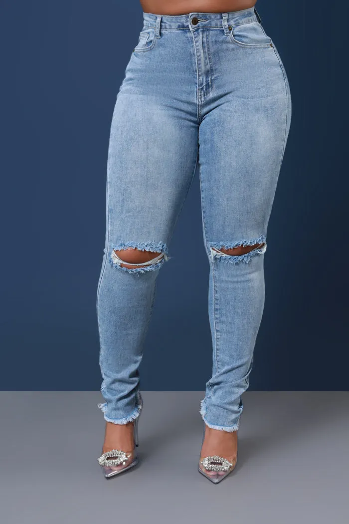 See Ya High Rise Distressed Hourglass Jeans - Light Wash