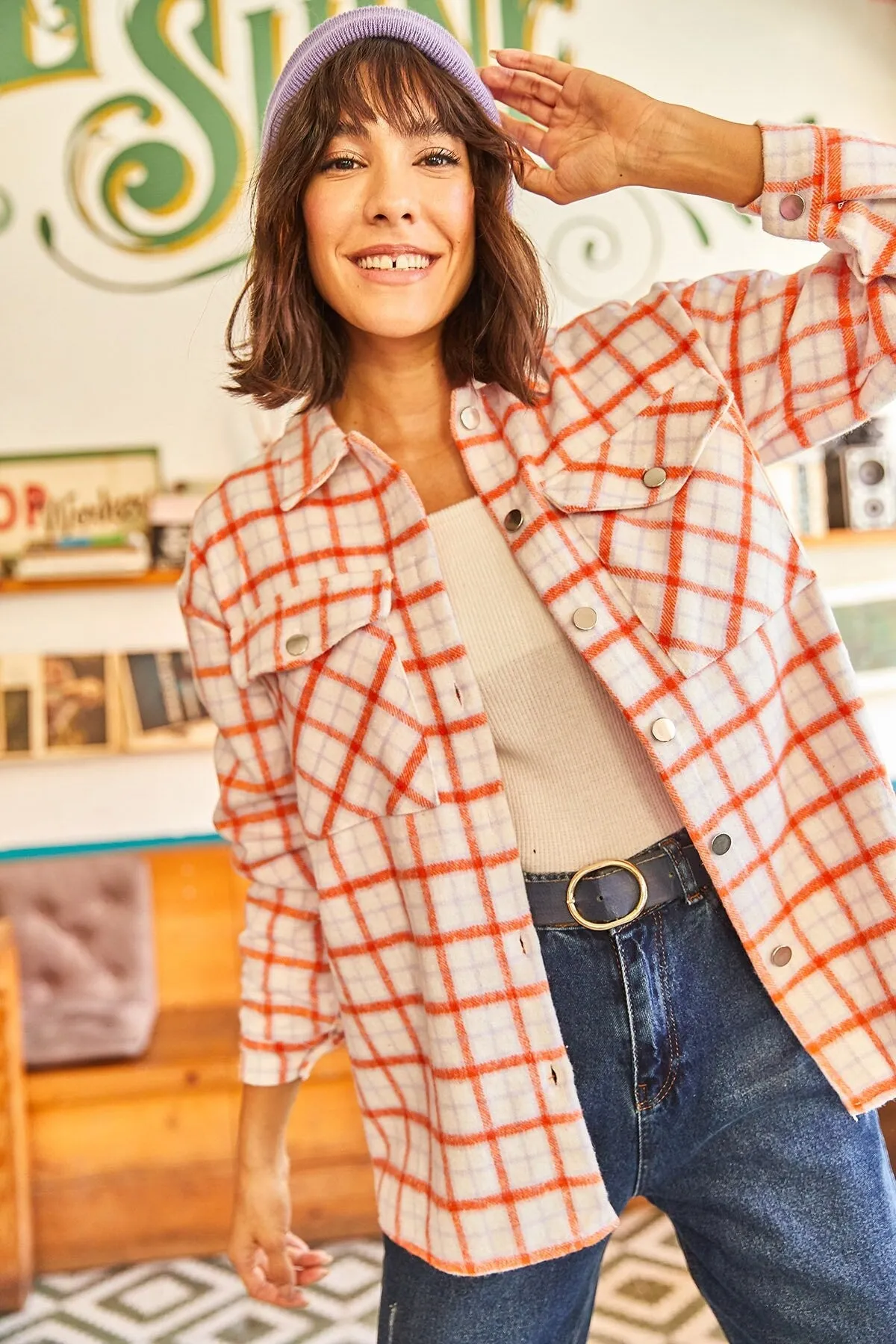 Slim Plaid Oversize Cachet Shirt,Slim Chic Shirt, Casual Plaid Fashionable Shirt, Trendy Cachet, Fall Fashion, Autumn Essential,Gift For Her