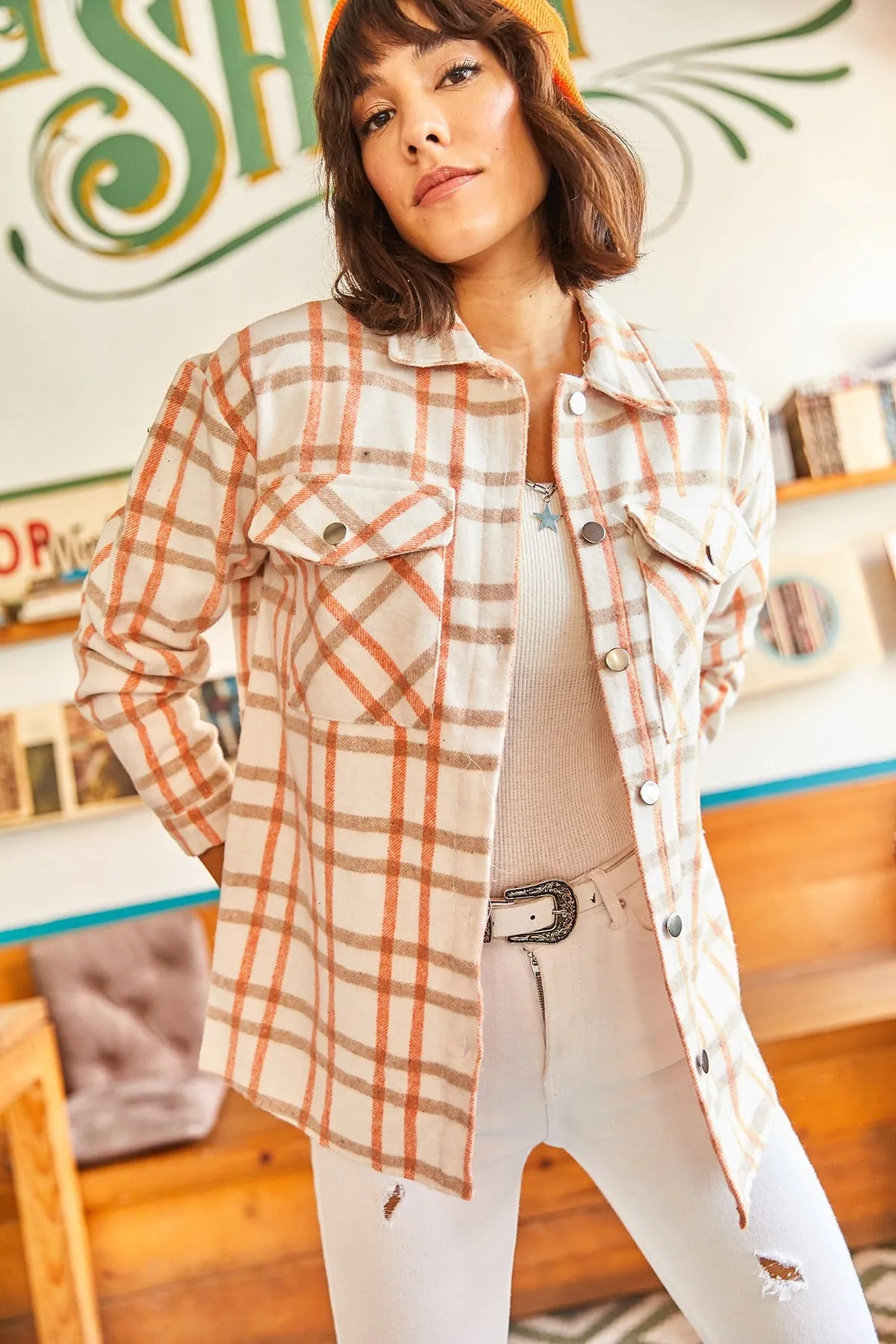 Slim Plaid Oversize Cachet Shirt,Slim Chic Shirt, Casual Plaid Fashionable Shirt, Trendy Cachet, Fall Fashion, Autumn Essential,Gift For Her