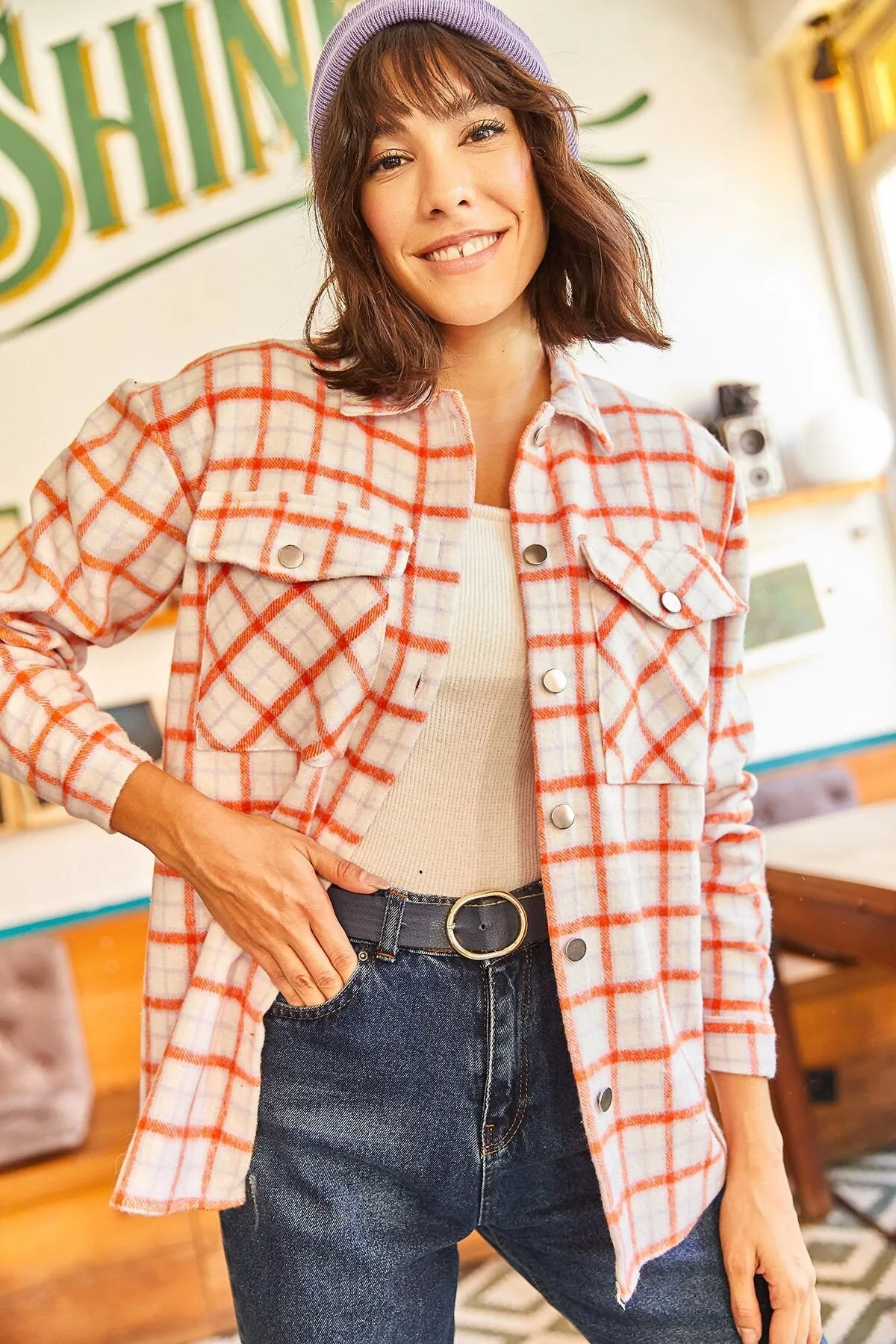 Slim Plaid Oversize Cachet Shirt,Slim Chic Shirt, Casual Plaid Fashionable Shirt, Trendy Cachet, Fall Fashion, Autumn Essential,Gift For Her