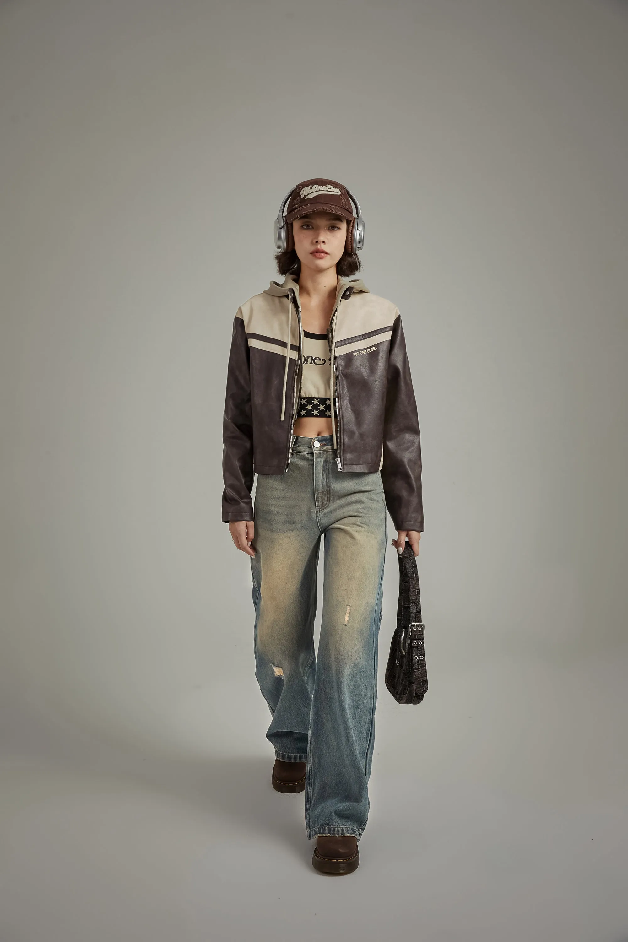 Stitched Ripped Washed Wide Denim Jeans