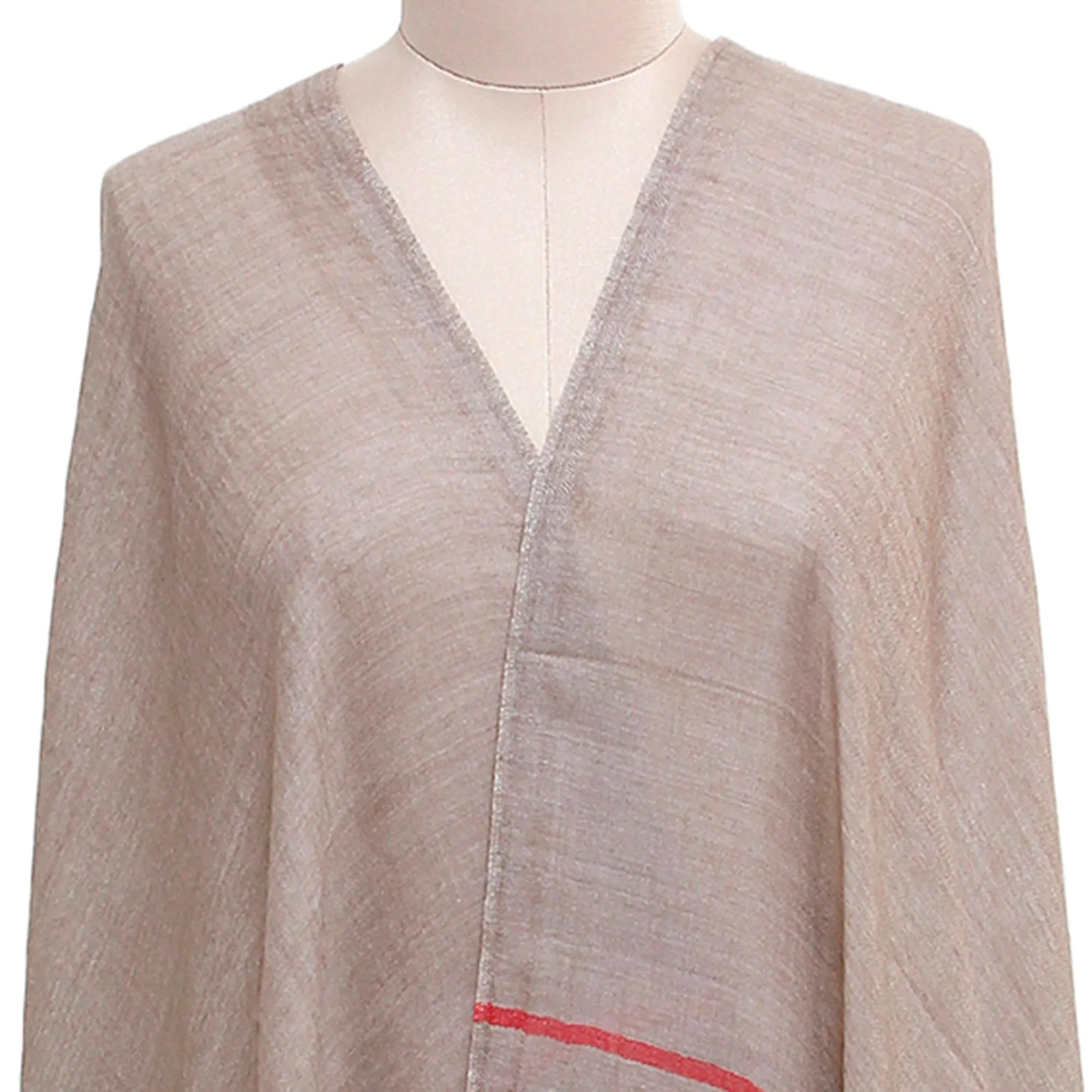 Striped Woven Wool Shawl in Tan and Coffee from India - Cream and Coffee | NOVICA