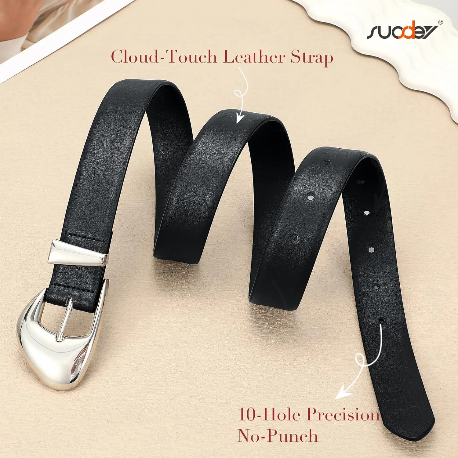 SUOSDEY Fashion Womens Leather Belt,Soft Leather Waist Belt with Silver Buckle for Ladies Jeans Pants Dresses,width 1.1"