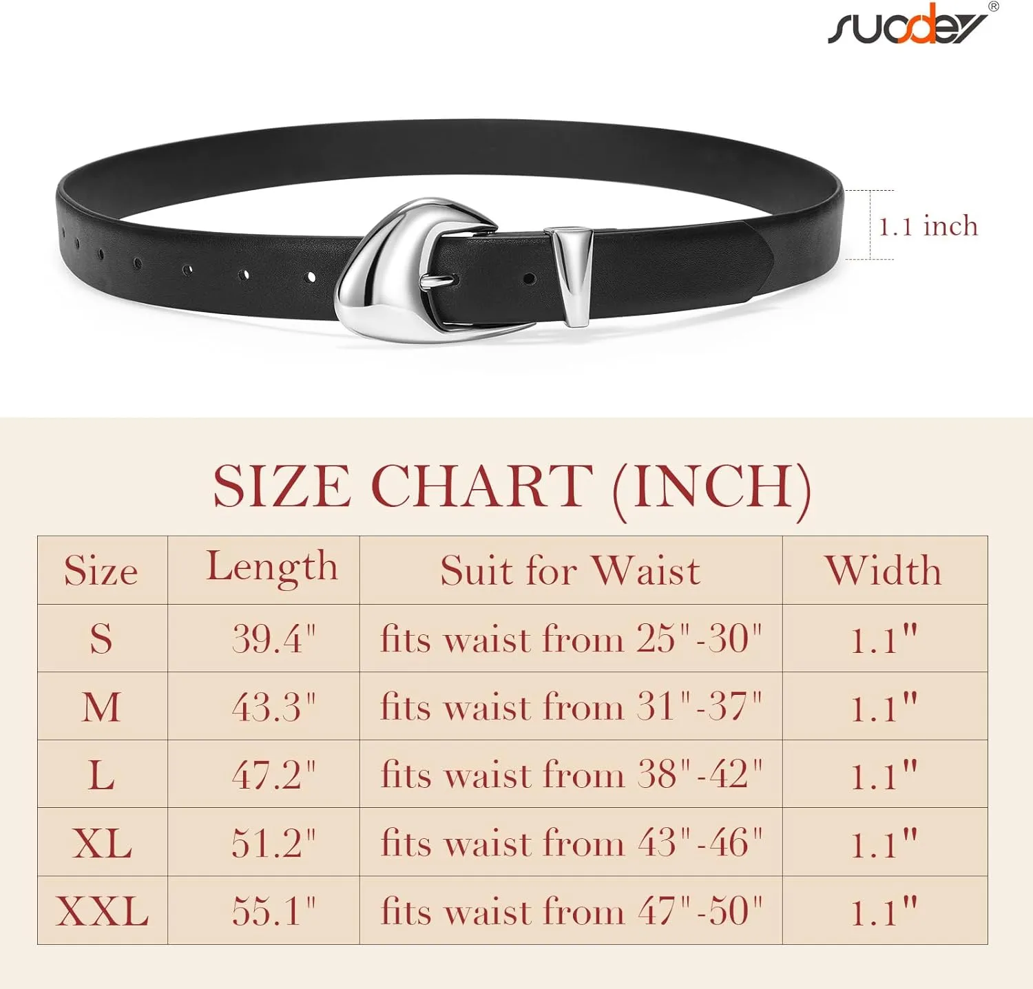 SUOSDEY Fashion Womens Leather Belt,Soft Leather Waist Belt with Silver Buckle for Ladies Jeans Pants Dresses,width 1.1"