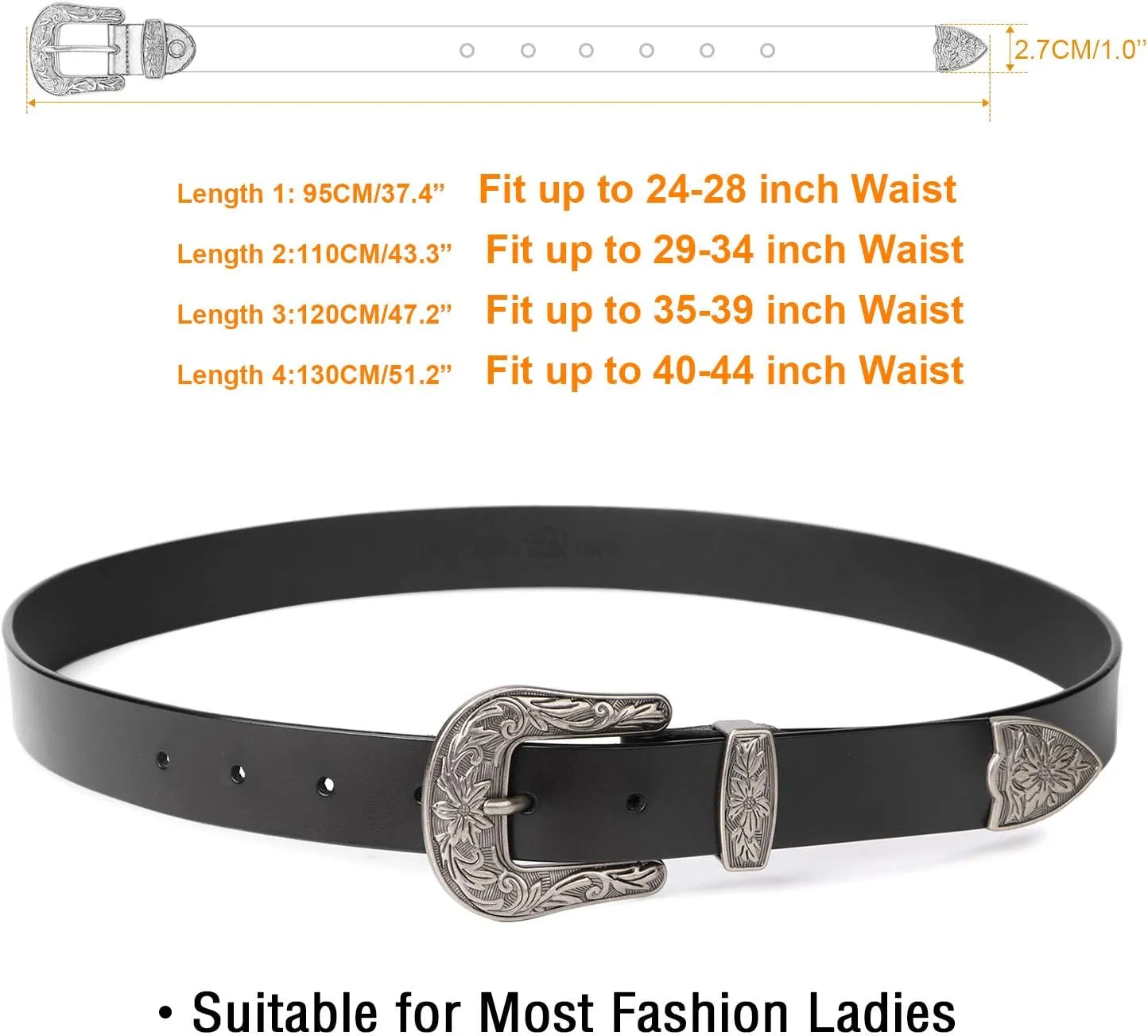 SUOSDEY Western Leather Belts for Women with Vintage Metal Buckle Belt