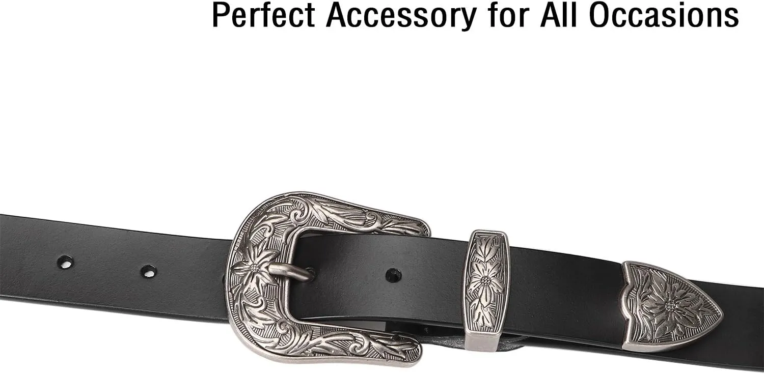 SUOSDEY Western Leather Belts for Women with Vintage Metal Buckle Belt
