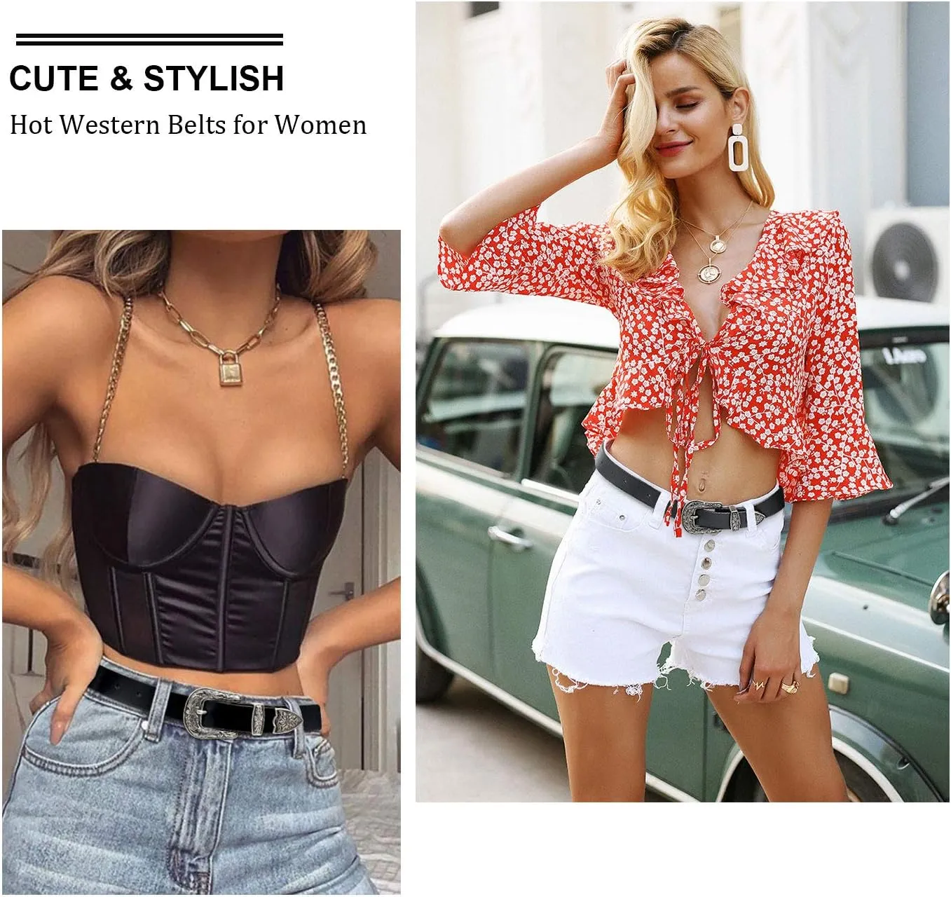SUOSDEY Western Leather Belts for Women with Vintage Metal Buckle Belt