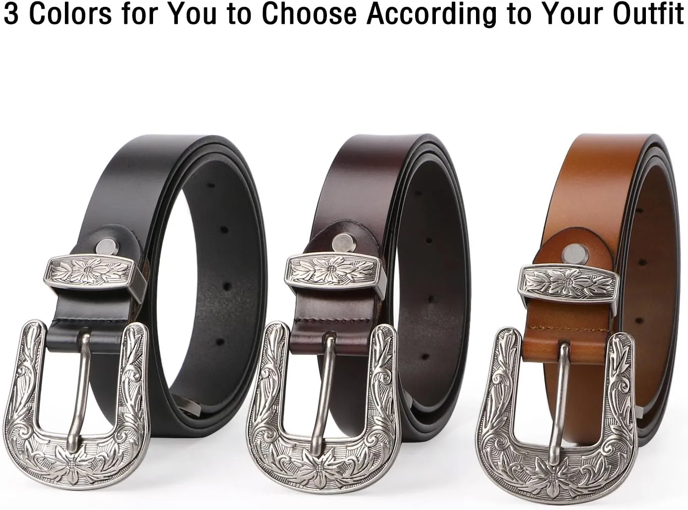 SUOSDEY Western Leather Belts for Women with Vintage Metal Buckle Belt