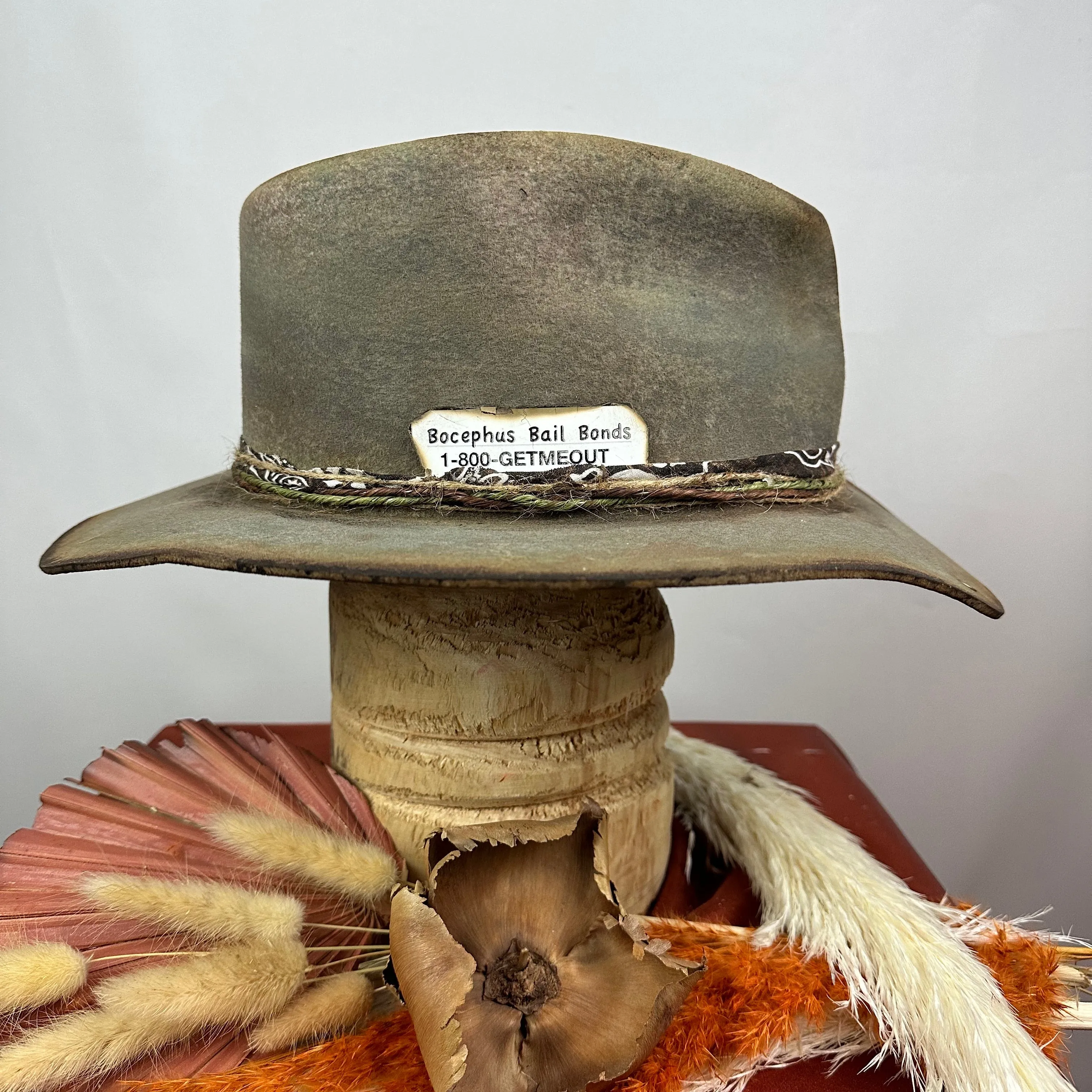 The Moonshiner Brown and Green Distressed Cowboy Hat