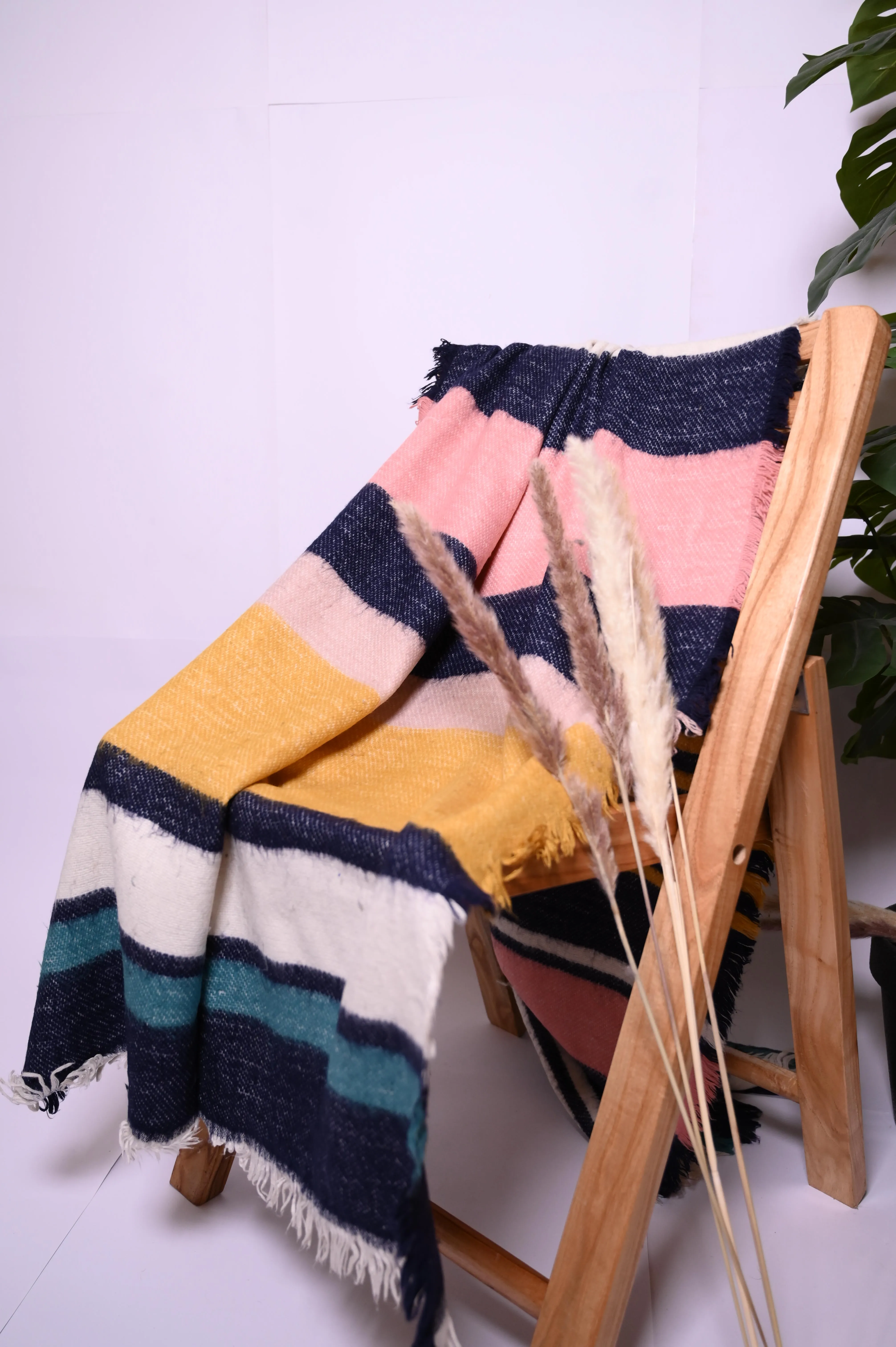 Thriftyfy Blue Wool Shawl - Multicolor Patterns