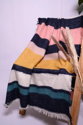 Thriftyfy Blue Wool Shawl - Multicolor Patterns