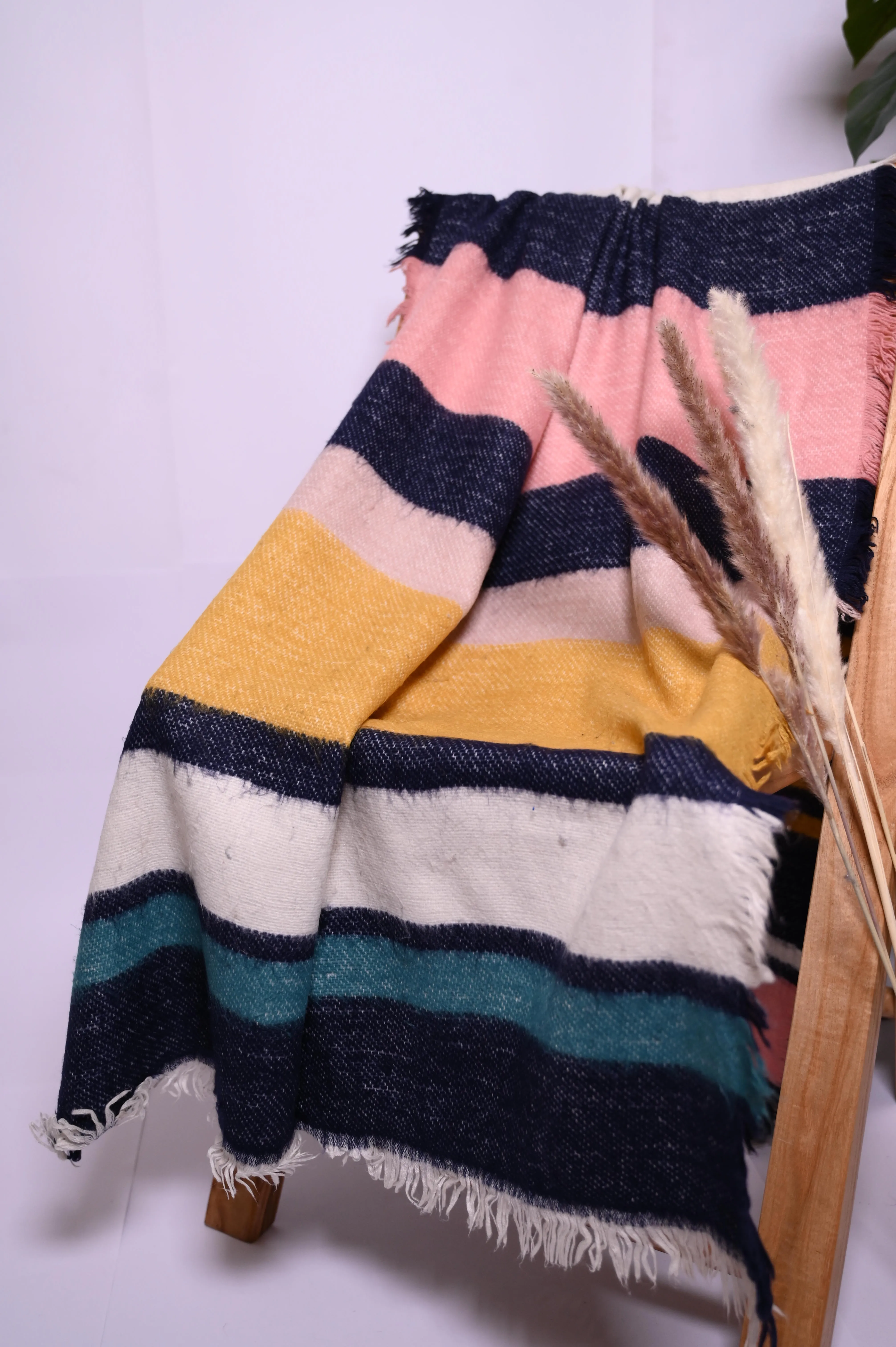 Thriftyfy Blue Wool Shawl - Multicolor Patterns