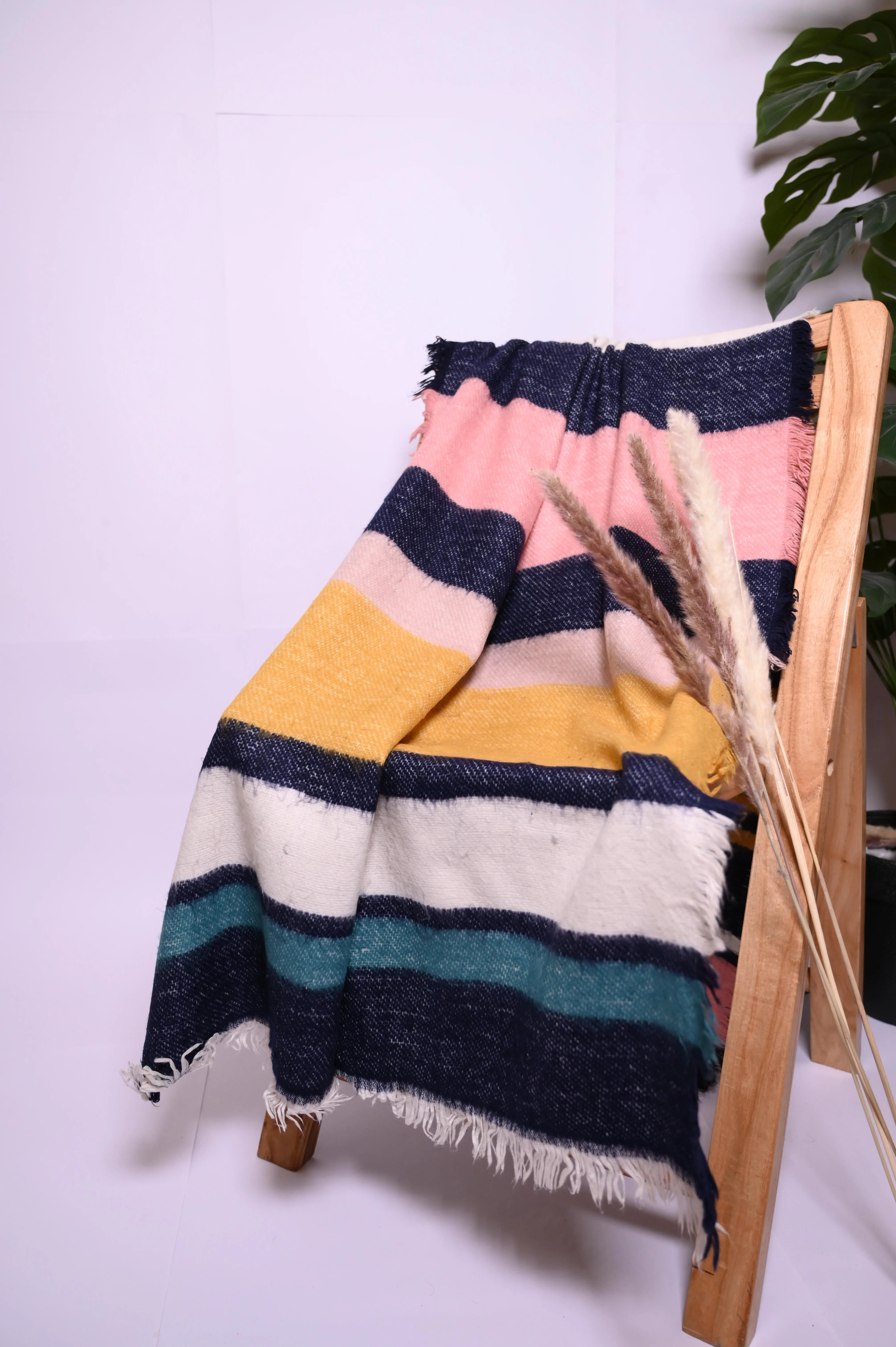 Thriftyfy Blue Wool Shawl - Multicolor Patterns