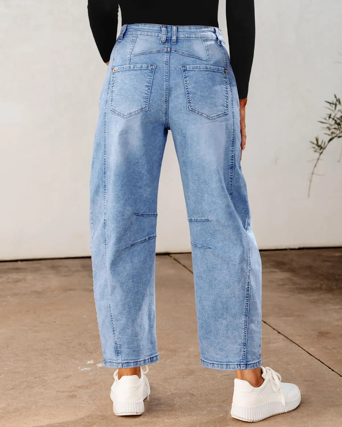 Utyful Barrel Jeans Women Cropped Baggy Trendy High Waisted Distressed Loose Stretch Denim Trouser Jeans with Pockets