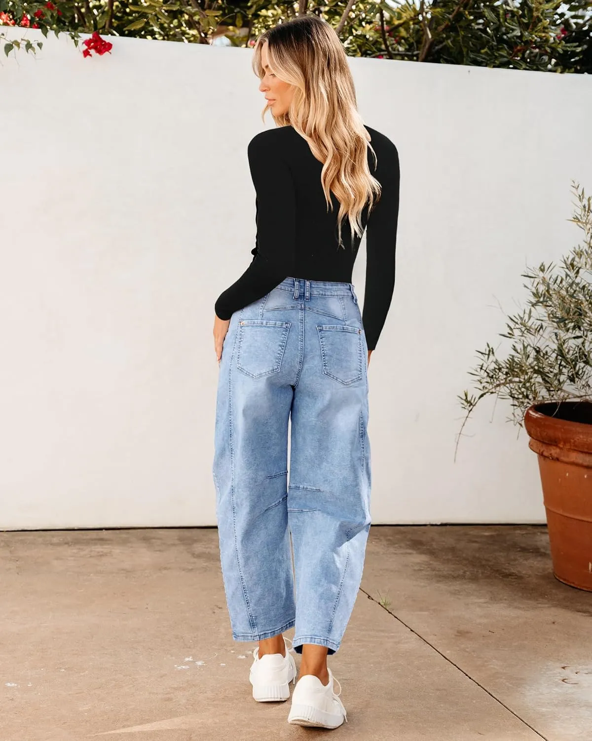 Utyful Barrel Jeans Women Cropped Baggy Trendy High Waisted Distressed Loose Stretch Denim Trouser Jeans with Pockets