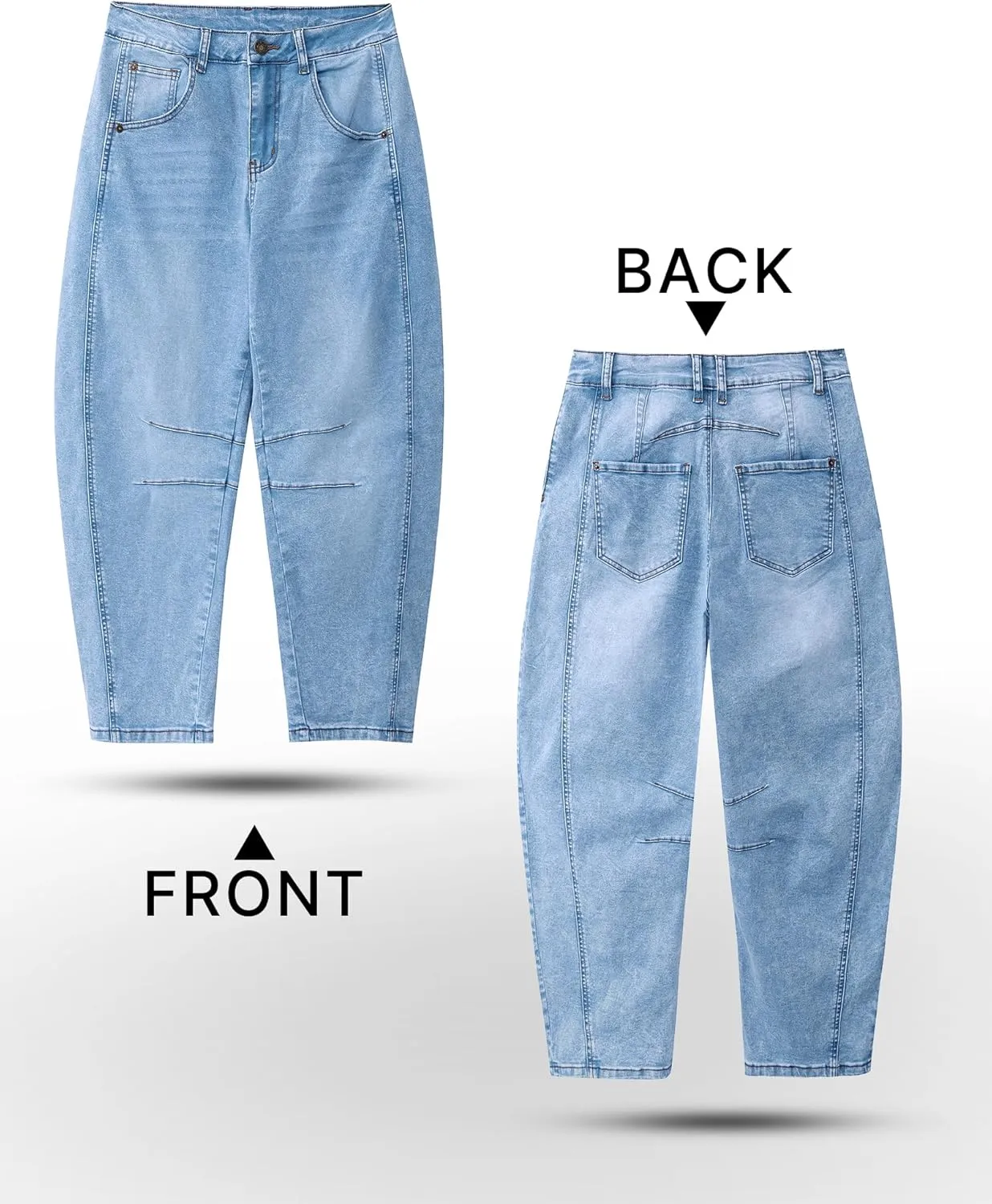 Utyful Barrel Jeans Women Cropped Baggy Trendy High Waisted Distressed Loose Stretch Denim Trouser Jeans with Pockets