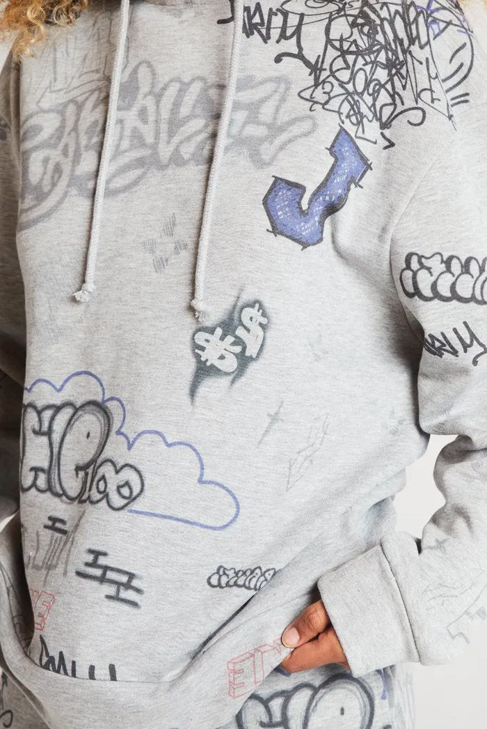 Varsity School Graffiti Print Hoodie