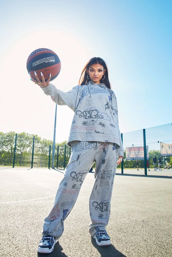 Varsity School Graffiti Print Hoodie