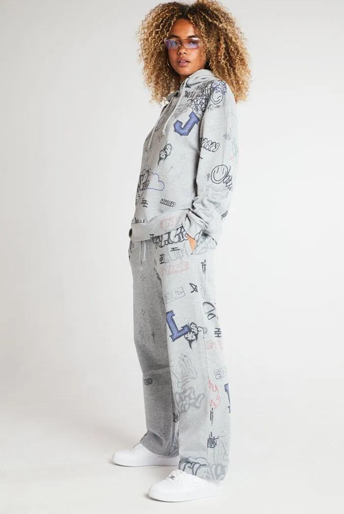 Varsity School Graffiti Print Hoodie