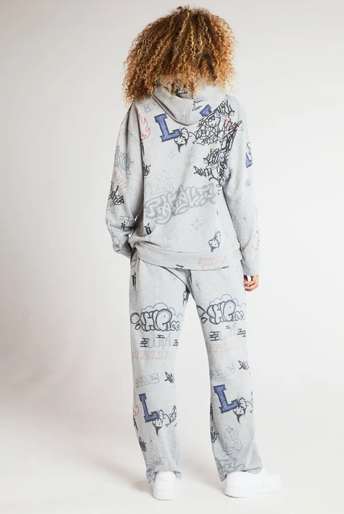 Varsity School Graffiti Print Hoodie