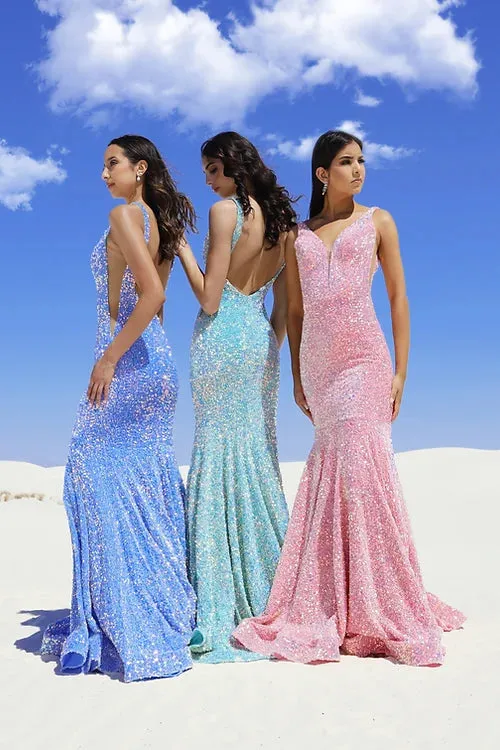 Vienna Prom 82035 Pink Velvet Prom Dress size 4 Sequins Backless
