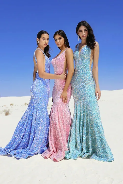 Vienna Prom 82035 Pink Velvet Prom Dress size 4 Sequins Backless