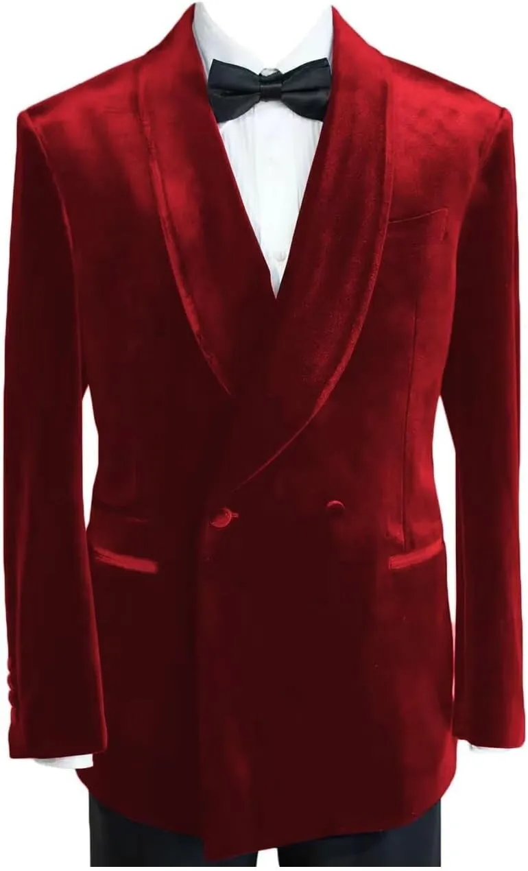 Vintage Velvet Blazer Jacket for Men Double Breasted Shawl Lapel Sport Coat Slim Fit Wedding Tuxedo