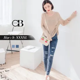 WAISTBAND RIPPED JEANS
