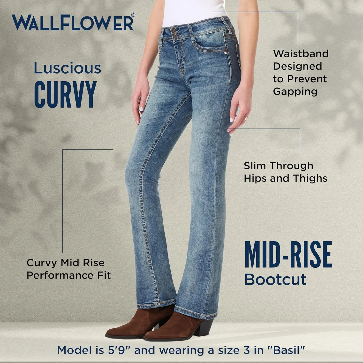 WallFlower Luscious Curvy Bootcut Jeans for Women Mid-Rise Insta Stretch Denim in Petite, Midsize, Plus Size, Juniors Jeans