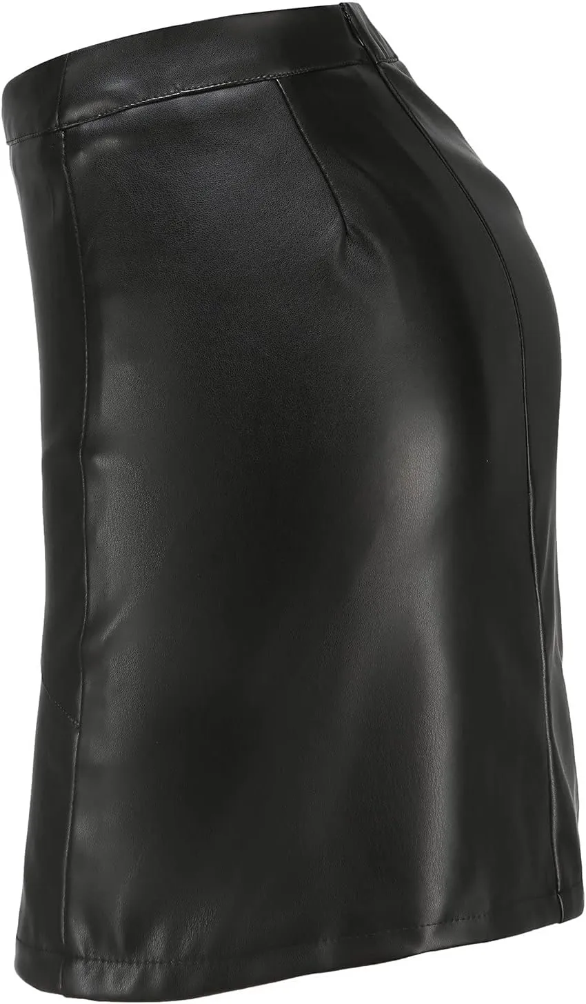 Women Dressy Casual Leather Skirts High Waist Solid Office Work Pencil Skirt Faux Leather Short Skirts Trendy Clothes