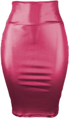 Women High Waist Bodycon Midi Skirts Faux Leather Knee Length Pencil Skirt Ladies Below Knee Office Skirts