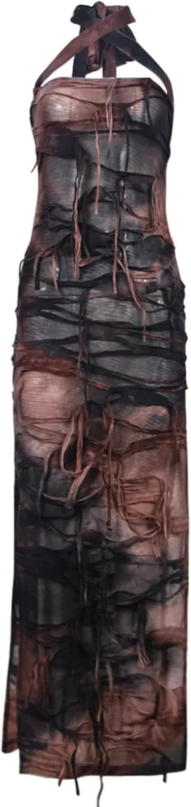 Women Sexy Tie Dye Fringe Bodycon Dress Y2K Sleeveless Split Evening Cocktail Formal Gowns for Party Club Night Women Sexy Tie Dye Fringe Bodycon Dress Y2K Sleeveless Split Evening Cocktail Formal Gowns for Party Club Night