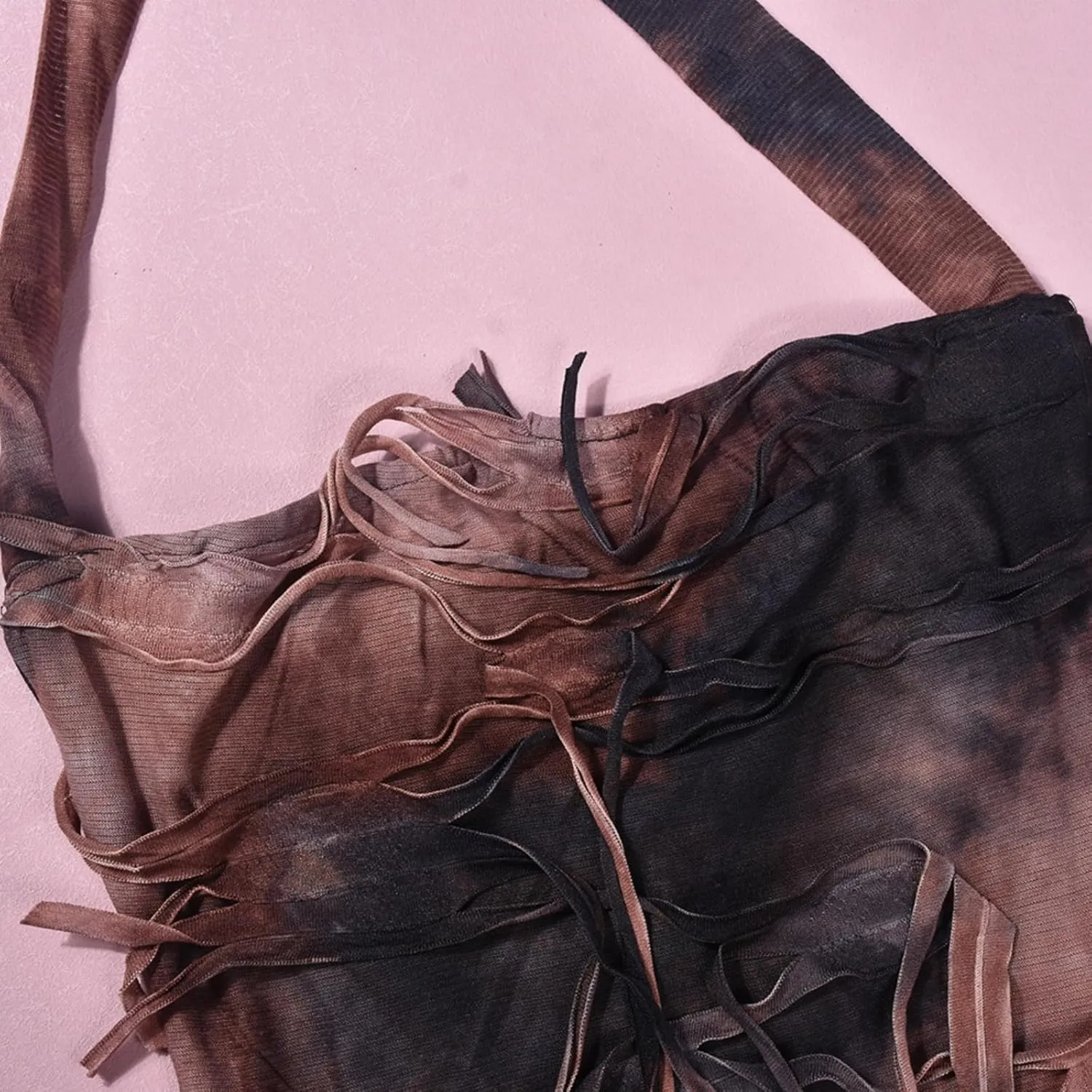 Women Sexy Tie Dye Fringe Bodycon Dress Y2K Sleeveless Split Evening Cocktail Formal Gowns for Party Club Night