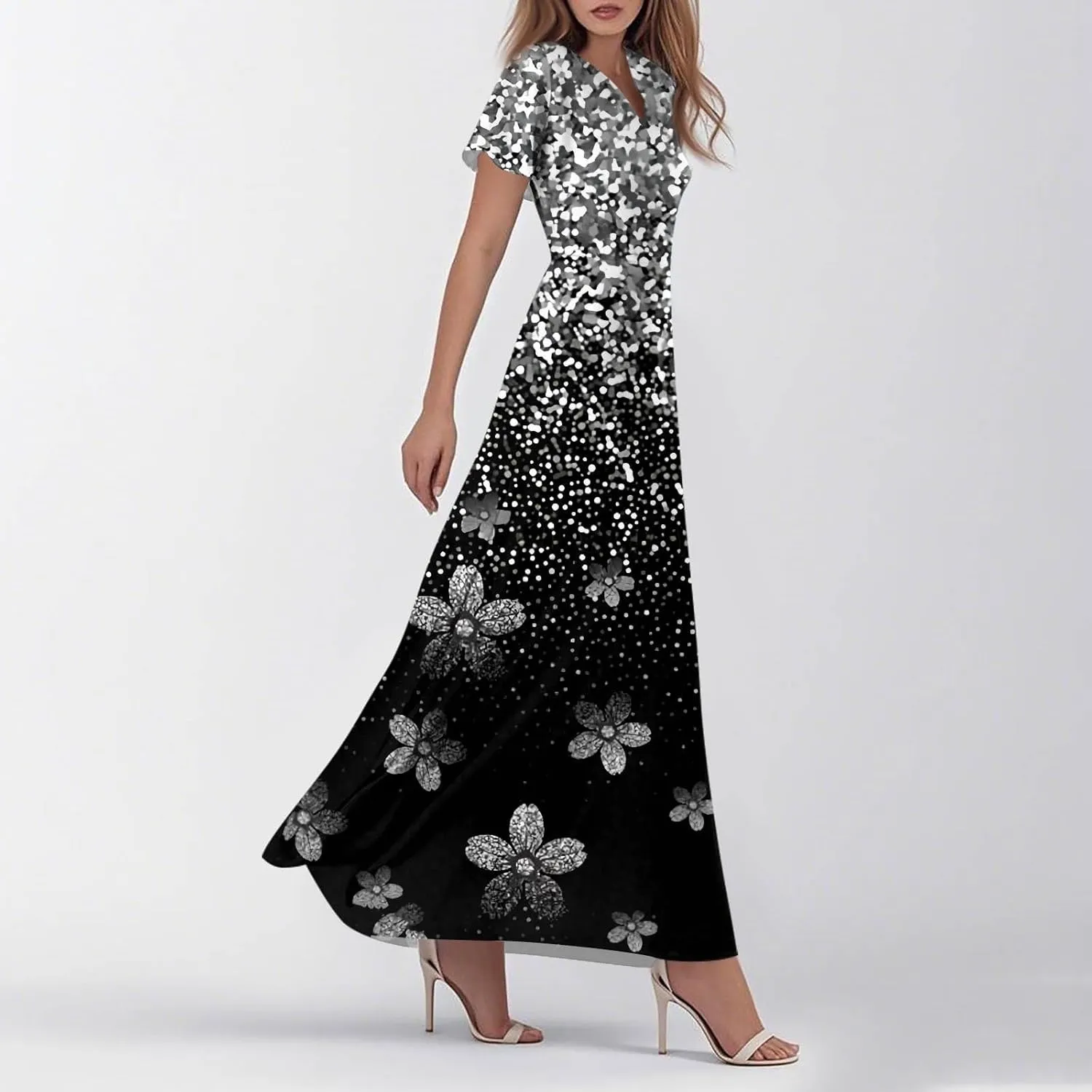 Womens Dresses Summer 2025 Boho Floral Ruffle Cap Sleeve Floral Maxi Dress Casual Flowy Boho Dresses