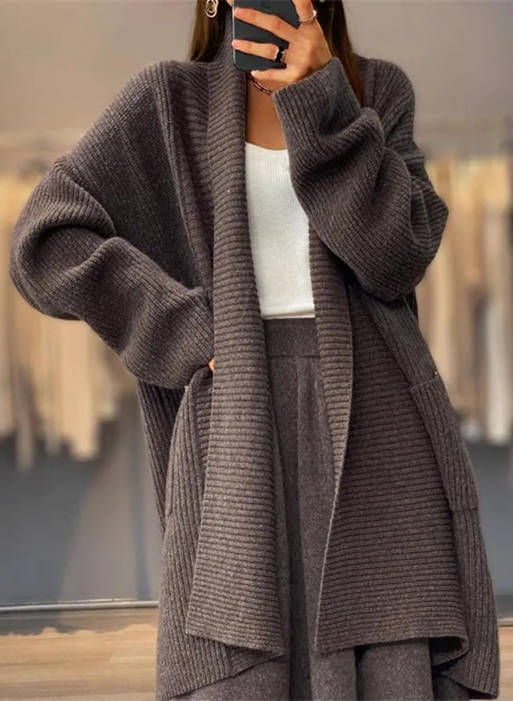 Women's Fall Casual Open Front Midi Long Cardigan Sweater Loose Fit Chunky Knit Coatigan Coat