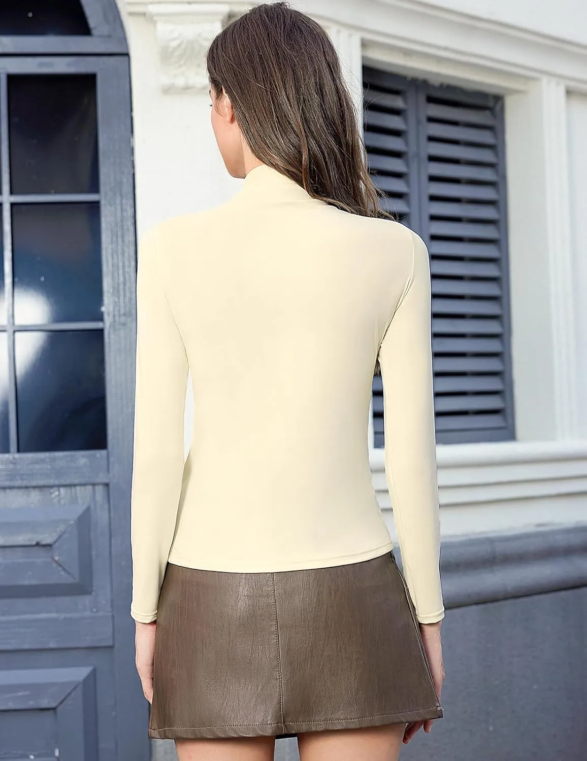 Women's Long Sleeve Turtleneck Tops Soft Lightweight Thermal Underwear Mock Neck Base Shirts for Women