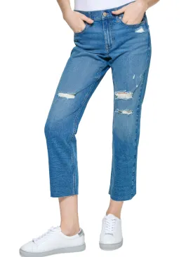 Women's Ripped Straight Jeans,Dark Blue
